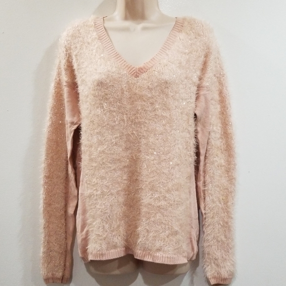 Trouve pink soft fuzzy warm sequined sweater - Picture 2 of 8